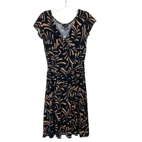 GNW Fit & Flare Dress Size 10 Black Brown Stretchy Ruched Sides Office Y2K - Picture 1 of 6
